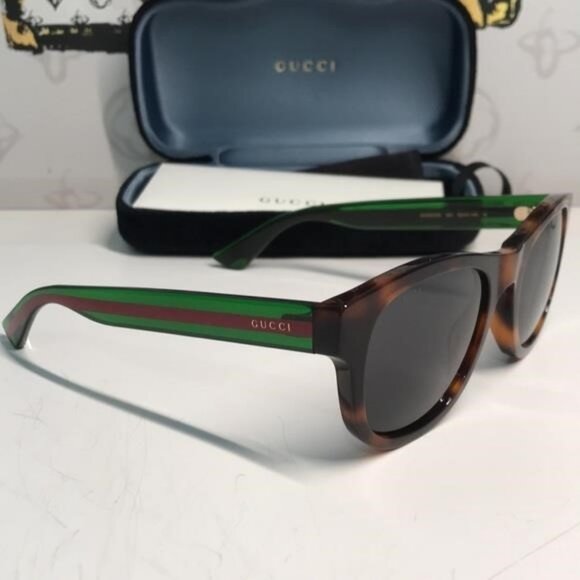 ✨ Brand New Gucci GG0003SN 003 Sunglasses – Havana with Green and Red Stripe ✨ - Picture 7 of 11